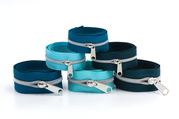 Endlosreißverschluss- Set metallisiert dunkelpetrol, petrol, helltürkis/ silber (6 x 0,5 m)